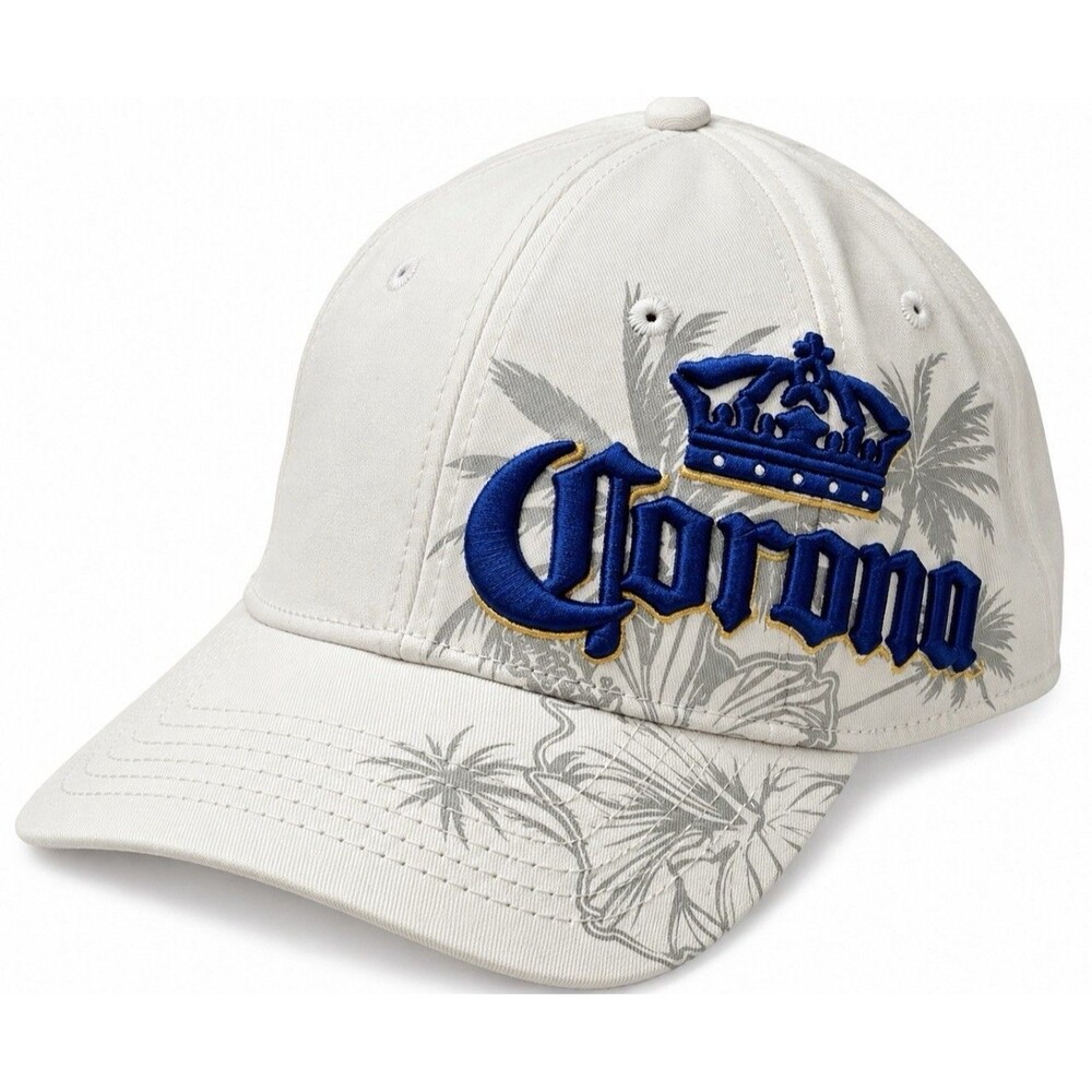 Corona Women's White Raised Embroidered Logo Floral Stretch Baseball Cap Hat